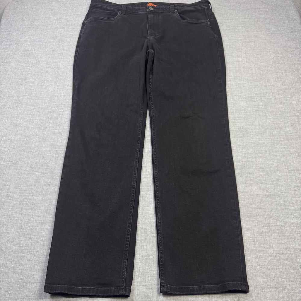 Tommy Bahama Jeans Mens 38x32 Straight Black Denim Stretch Pockets Logo